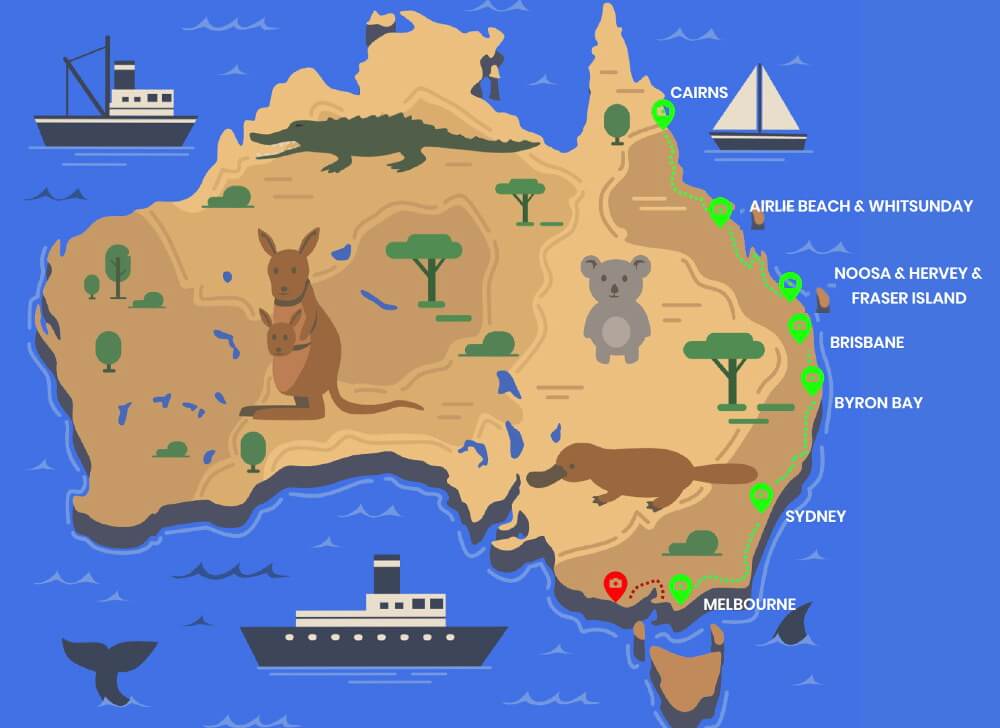 route langs de oostkust van Australië